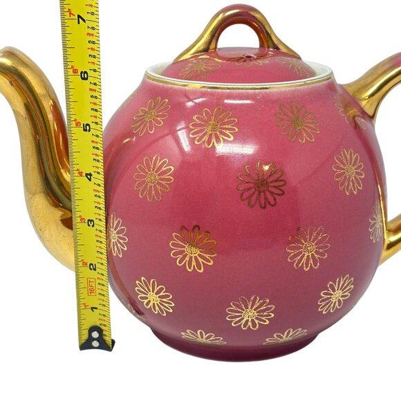 Vintage Hall 12-Cup Pink & Gold Floral Teapot 054 GL READ - Picture 4 of 13